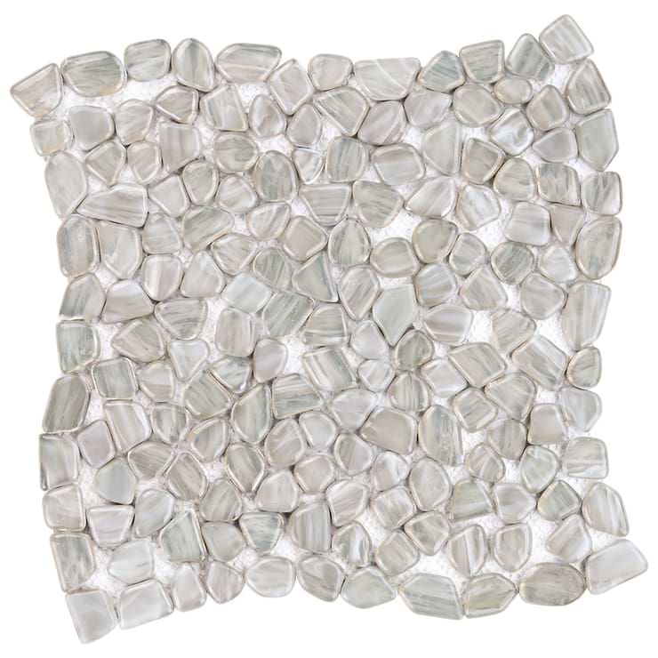 Komorebi Pebble Mineral Ice Gray Polished Glass Mosaic Tile