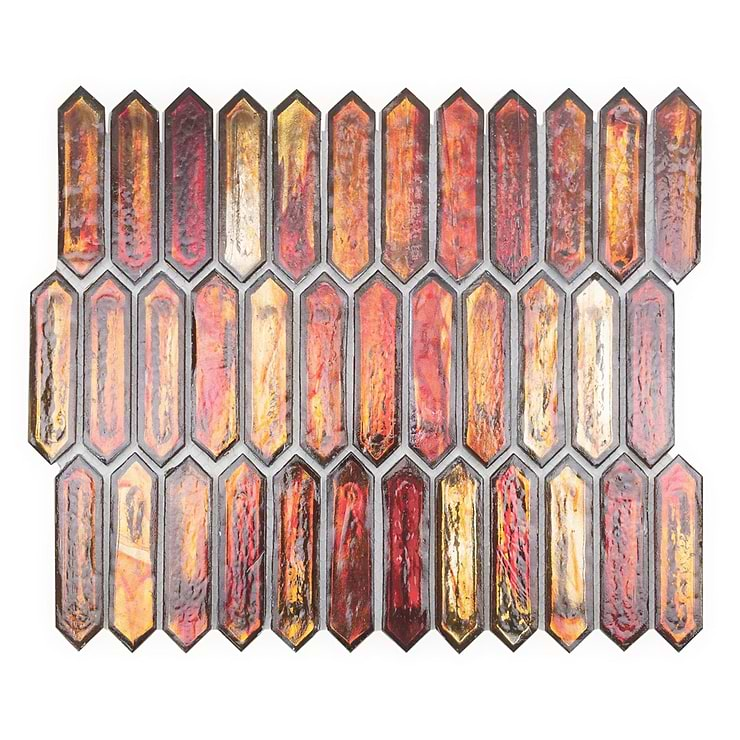 Komorebi Picket Bonfire Red 1x3 Polished Glass Mosaic Tile