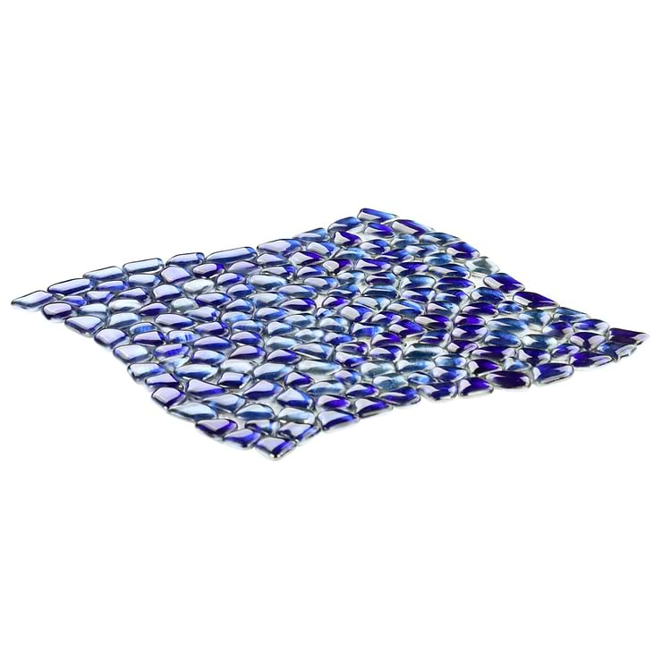 Komorebi Pebble Athens Blue Polished Glass Mosaic Tile