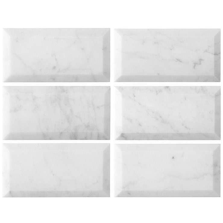 Carrara White 3x6 Beveled Polished Marble Subway Tile