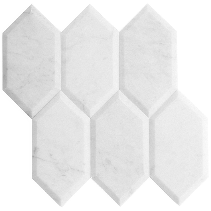 Carrara Beveled 8x4 Hexagon Polished Marble Tile
