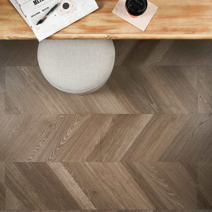 Stacy Garcia Fleetwood Chevron Mocha Rigid Core Click 12x48 Luxury Vinyl Plank Flooring