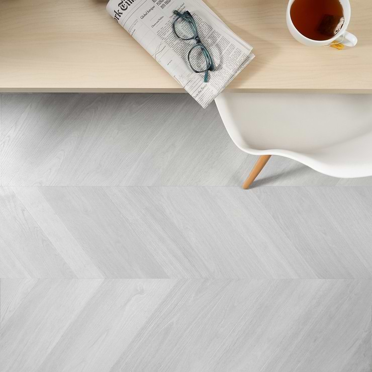 Stacy Garcia Fleetwood Chevron Silver Rigid Core Click 12x48 Luxury Vinyl Plank Flooring