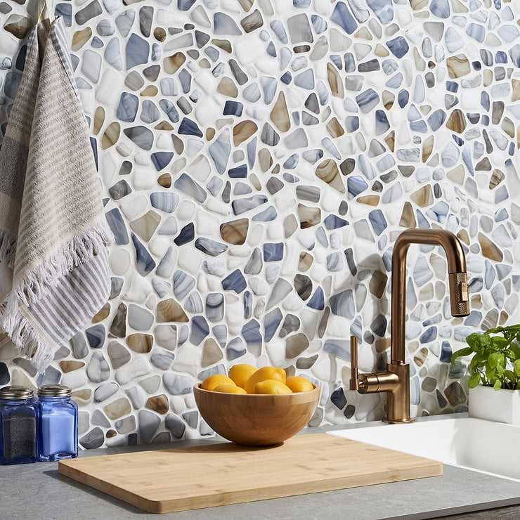 Riverglass Beige Frosted Glass Mosaic Tile