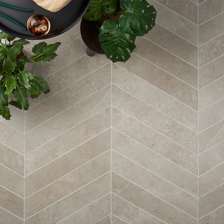 New Rock Tortora Beige 4x21 Chevron Limestone Look Matte Porcelain Tile