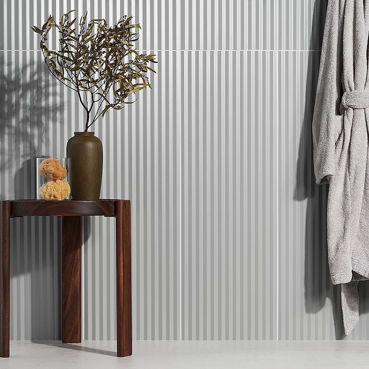 Mod Lunar Gray 12x36 3D Fluted Matte Ceramic Tile 