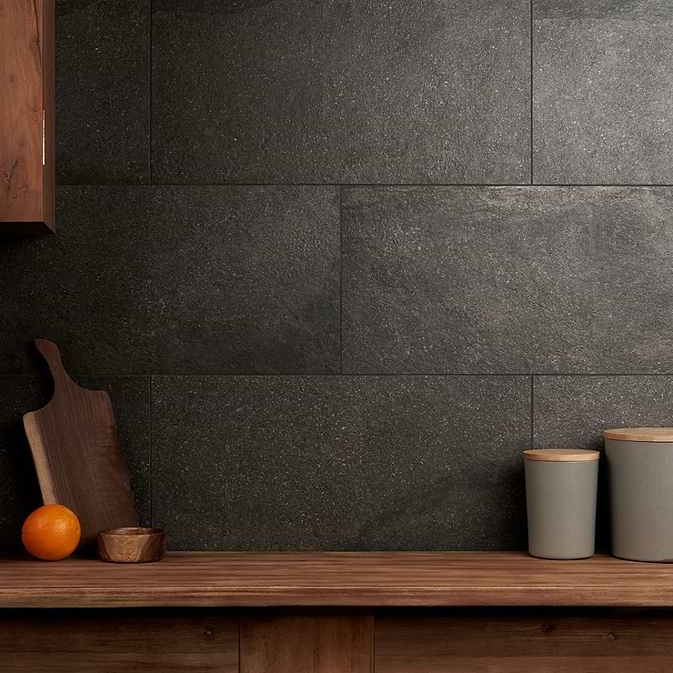 Acadia Charcoal Black 12x24 Limestone Look Matte Porcelain Tile