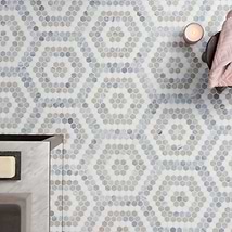 Juno Honeycomb Beige and Gray 1" Hexagon Polished Marble Mosaic Tile