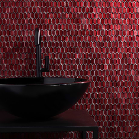 Flicker Metallic Red 1/4" x 1" Polished Glass Mosaic Tile