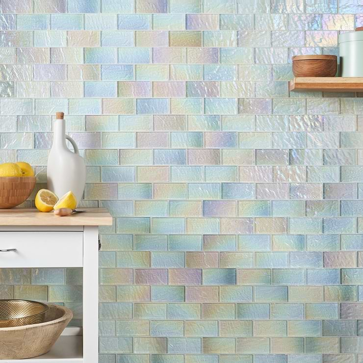 Splash Glacier White 2x4 Polished Glass Mosaic Tile