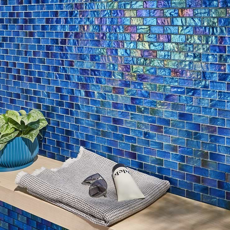 Splash Lagoon Blue 1x2 Polished Glass Mosaic Tile