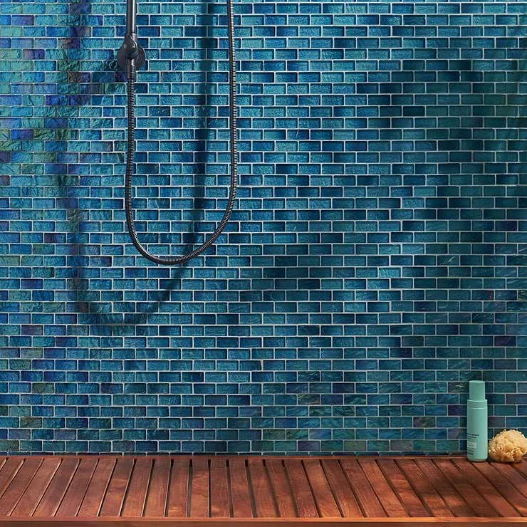 Splash Tropical Blue 1x2 Polished Glass Mosaic Tile