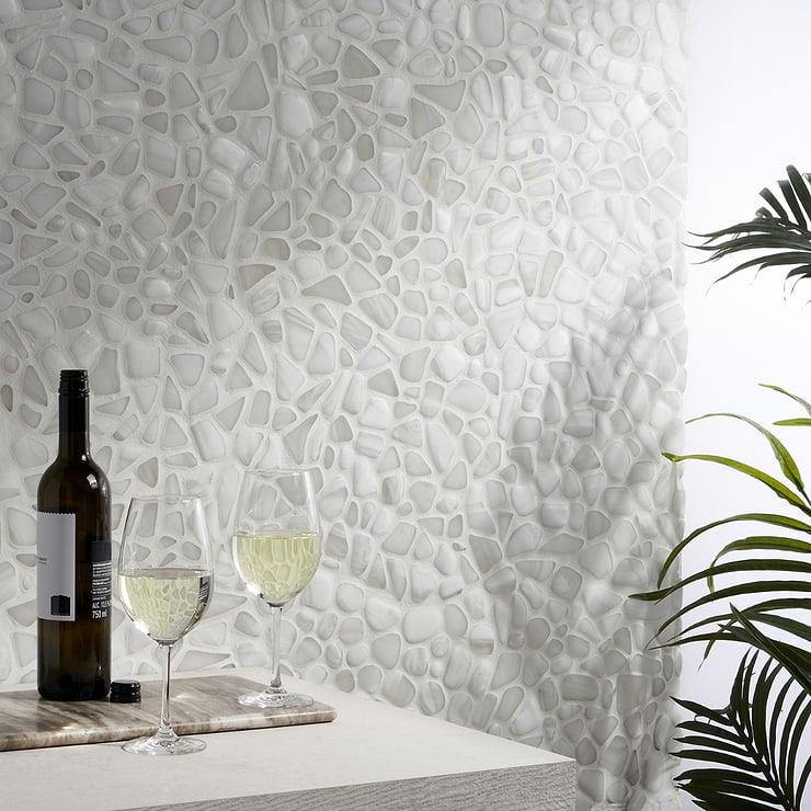 Riverglass White Frosted Glass Mosaic Tile 