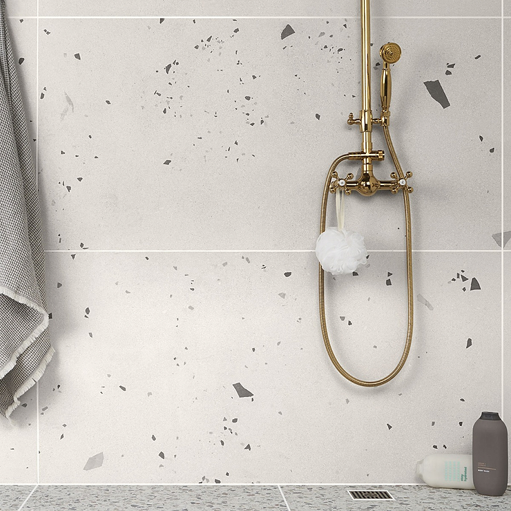 Kobe Cement Ice White 24x48 Terrazzo Look Matte Porcelain Tile