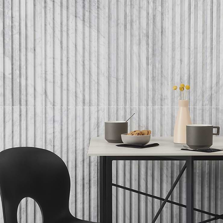 Stonework Barcode Carrara White 12x24 3D Polished Marble Tile