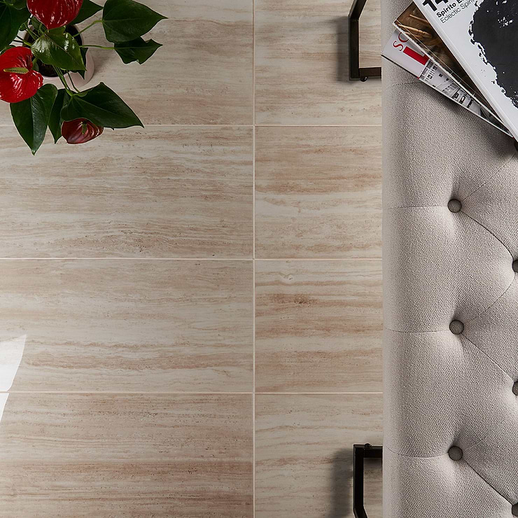 Nashville Beige 12x24 Travertine Look Polished Porcelain Tile