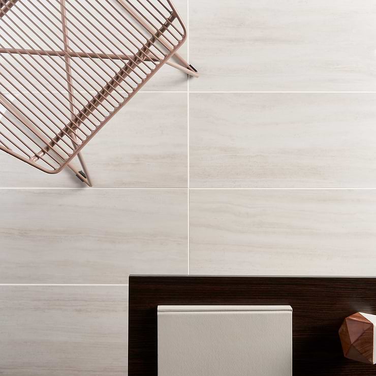 Nashville White 12x24 Travertine Look Polished Porcelain Tile