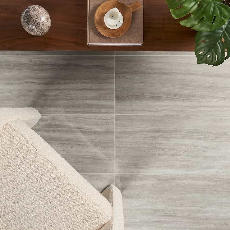Nashville Gray 12x24 Travertine Look Polished Porcelain Tile