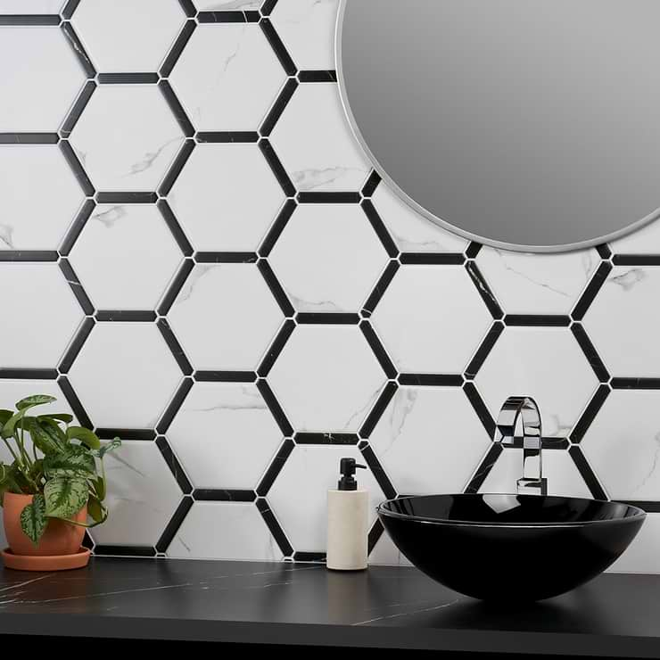 Sagon Bianco White 9" Hexagon Matte Porcelain Tile