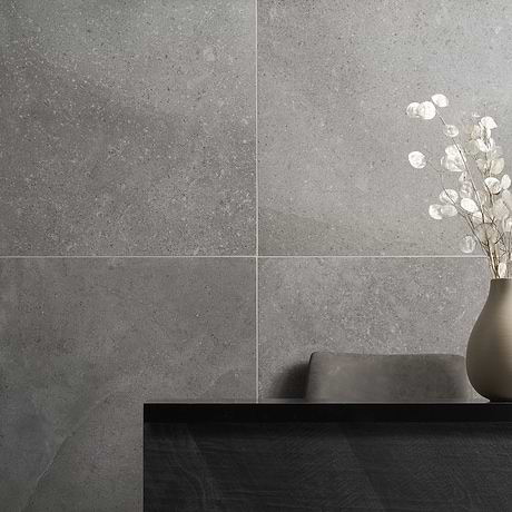 New Rock Fossil Dark Gray 24x24 Limestone Look Matte Porcelain Tile