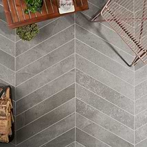 New Rock Fossil Dark Gray 4x21 Chevron Limestone Look Matte Porcelain Tile