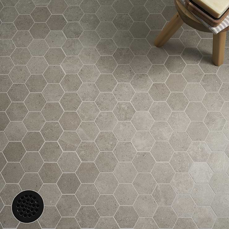 New Rock Tortora Beige 3" Hex Limestone Look Matte Porcelain Mosaic Tile