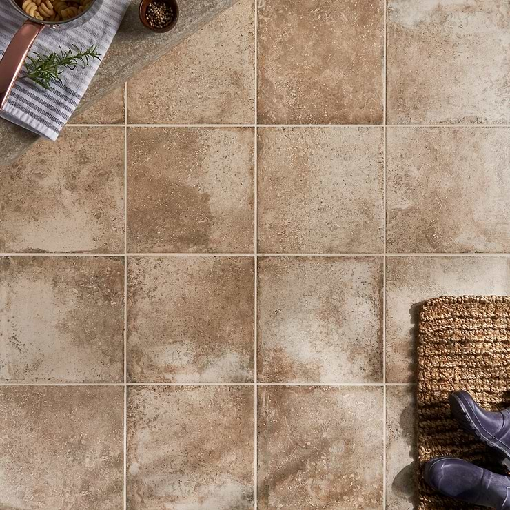 Seville Delfi Dark Beige 12x12 Travertine Look Matte Porcelain Tile