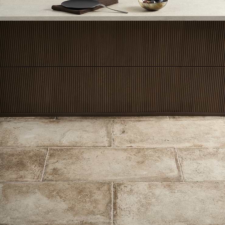 Seville Delfi Dark Beige 12x24 Travertine Look Matte Porcelain Tile