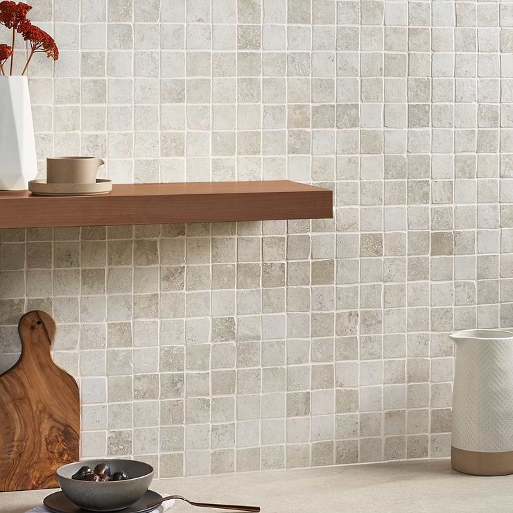 Seville Olimpia White 2x2 Travertine Look Matte Porcelain Mosaic Tile