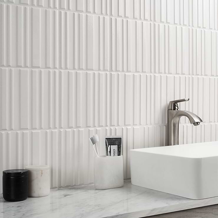 Sydney White 8x16 3D Glossy and Matte Mixed Finish Ceramic Tile