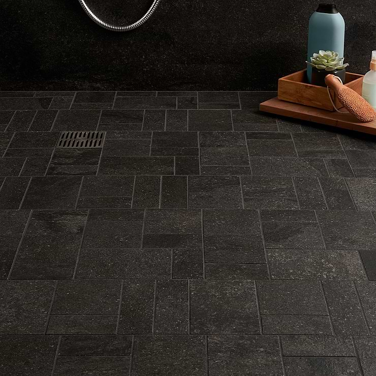 Acadia French Pattern Charcoal Black Limestone Look Matte Porcelain Mosaic Tile