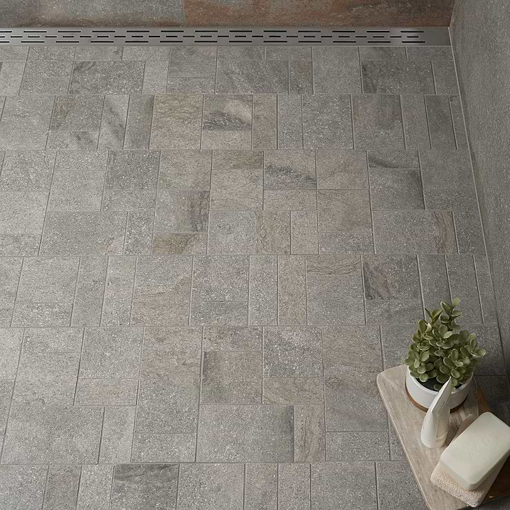 Acadia  French Pattern Slate Gray Quartz Look Matte Porcelain Mosaic Tile