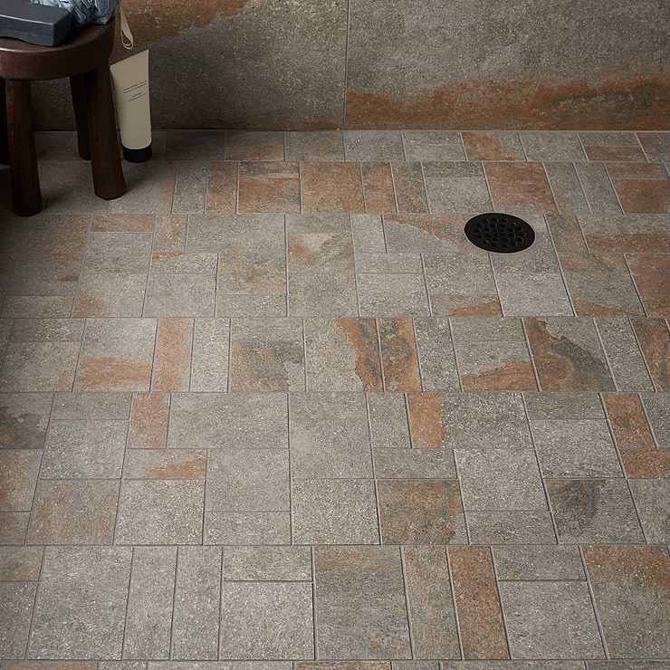 Acadia French Pattern Iron Gray Slate Look Matte Porcelain Mosaic Tile