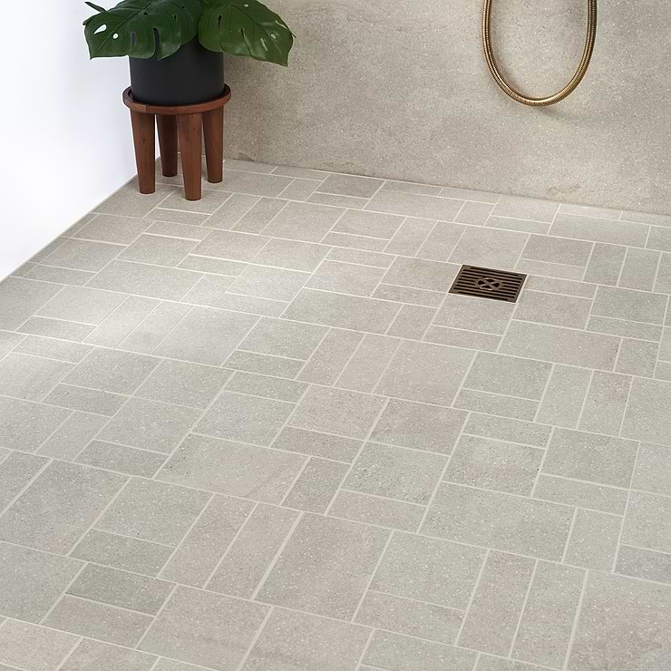 Acadia French Pattern Warm Linen White Limestone Look Matte Porcelain Mosaic Tile