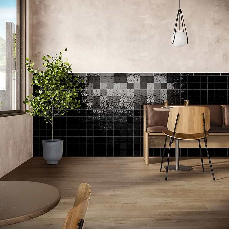 Montauk Jet Black 4x4 Mixed Finish Ceramic Tile