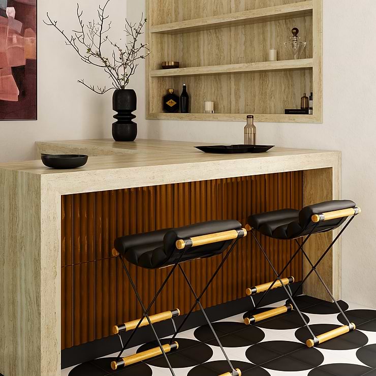 Ponto Ochre Yellow Fluted 5x16 3D Polished Porcelain Tile