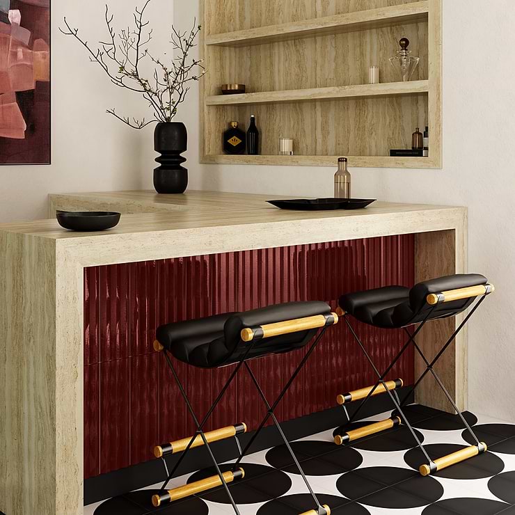Ponto Ruby Red Fluted 5x16 3D Polished Porcelain Tile