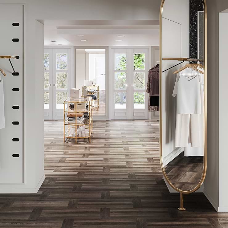 Stacy Garcia Fleetwood Parquet Mocha Rigid Core Click 12x24 Luxury Vinyl Tile