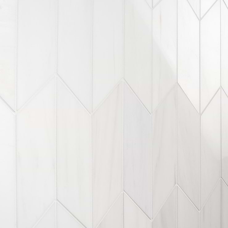 Bianco Dolomite White 3x12 Chevron Premium Polished Marble Tile