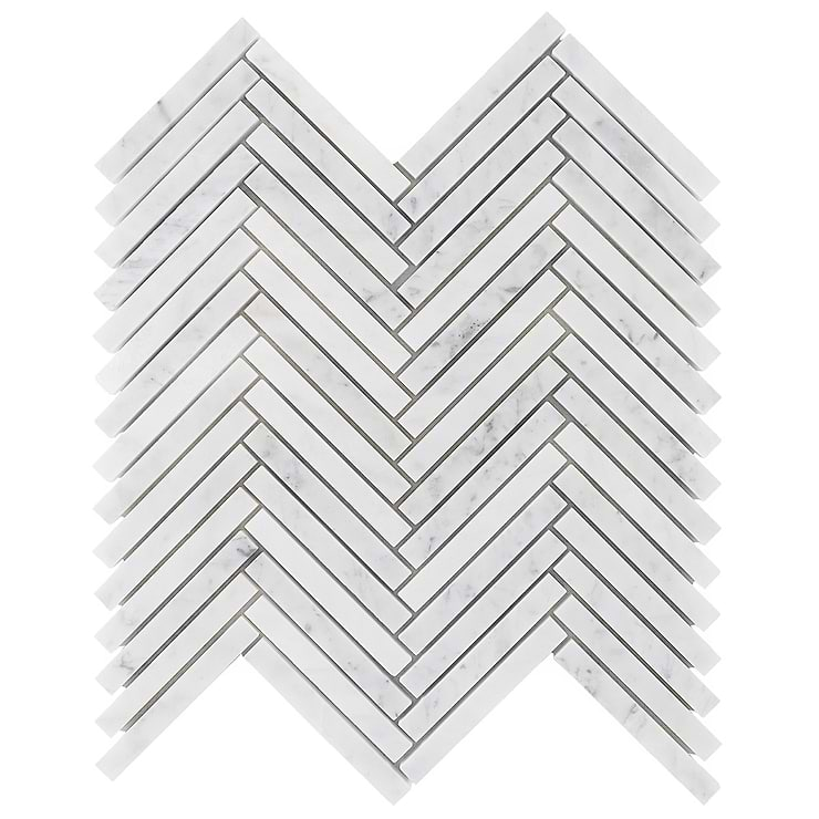 Carrara 1/2"x4" Herringbone Polished Marble Mosaic Tile