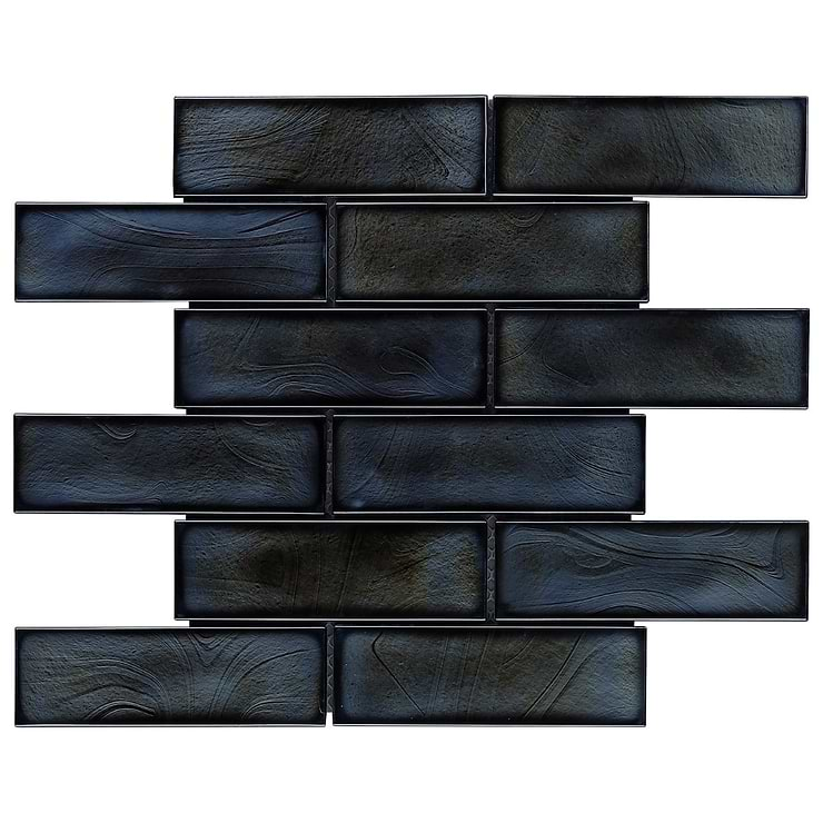 Magico Iridescent Night Black 2x6 Polished Glass Mosaic Tile