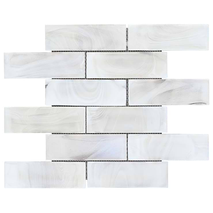 Magico Iridescent Pearl White 2x6 Polished Glass Mosaic Tile