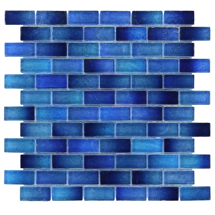 Splash Lagoon Blue 1x2 Polished Glass Mosaic Tile