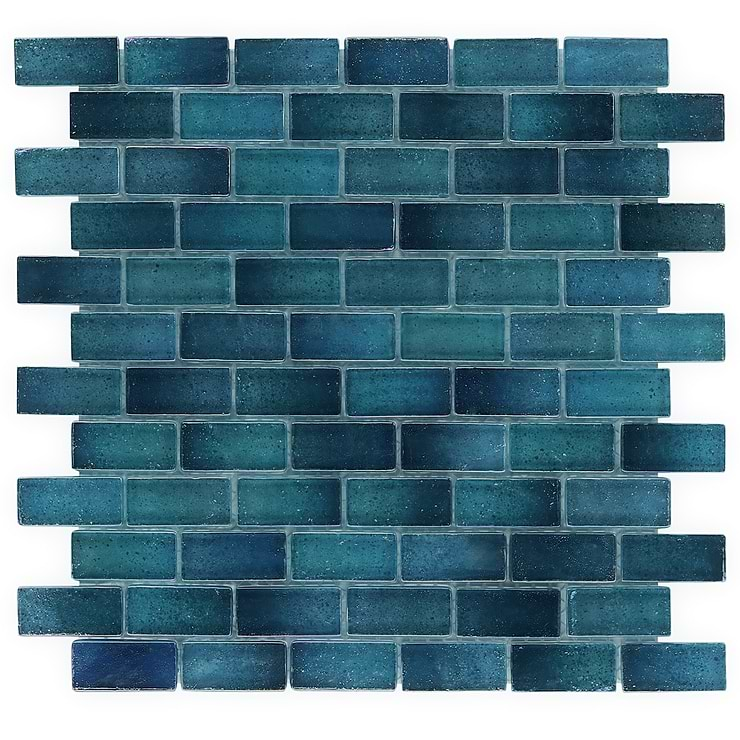 Splash Tropical Blue 1x2 Polished Glass Mosaic Tile