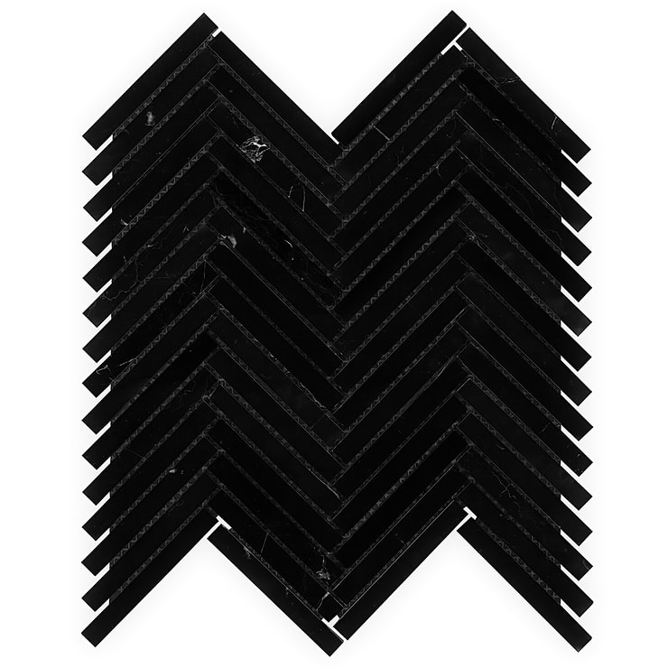 Nero Marquina 1/2"x4" Herringbone Polished Marble Mosaic Tile