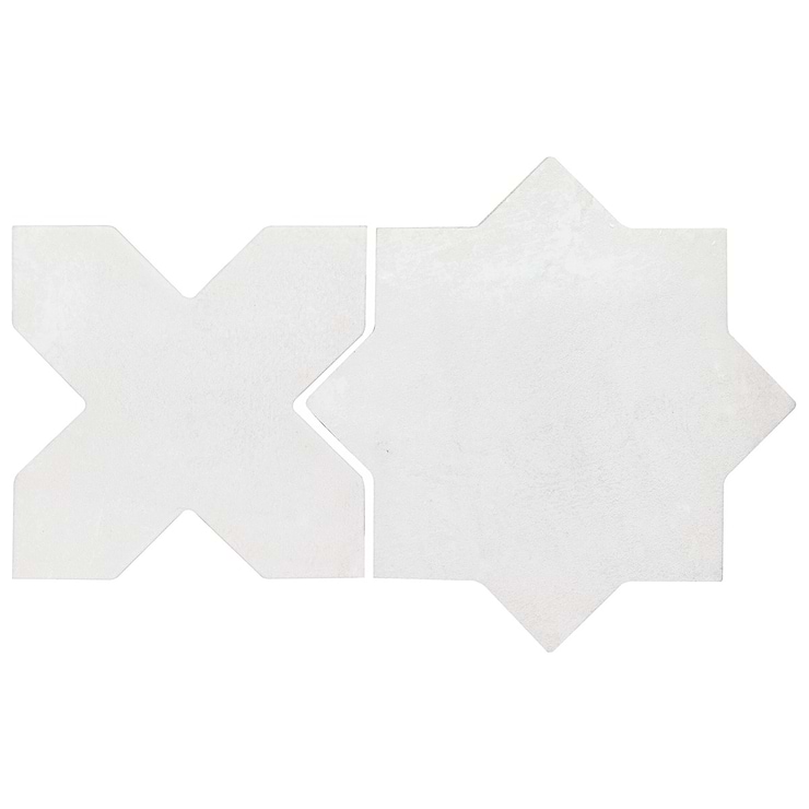 Parma White Matte Star and White Matte Cross 6" Terracotta Look Porcelain Tile