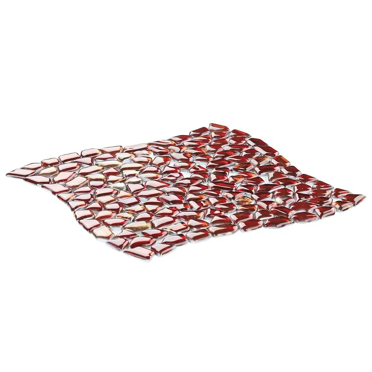 Komorebi Pebble Bonfire Red Polished Glass Mosaic Tile