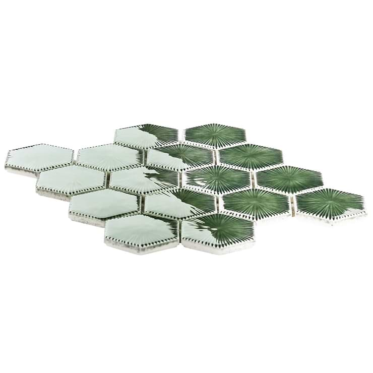 Nabi Glass Deep Emerald Green 3" Crackled Glossy Glass Mosaic Tile