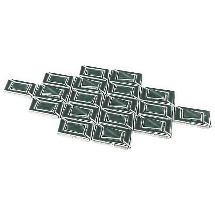 Nabi Jewel Deep Emerald Green 3D Crackled Glossy Glass Mosaic Tile