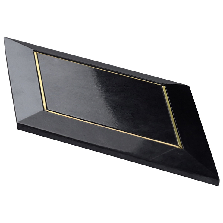 Basque Black Jade Brass Inlay 6x12 Beveled Polished Marble Tile